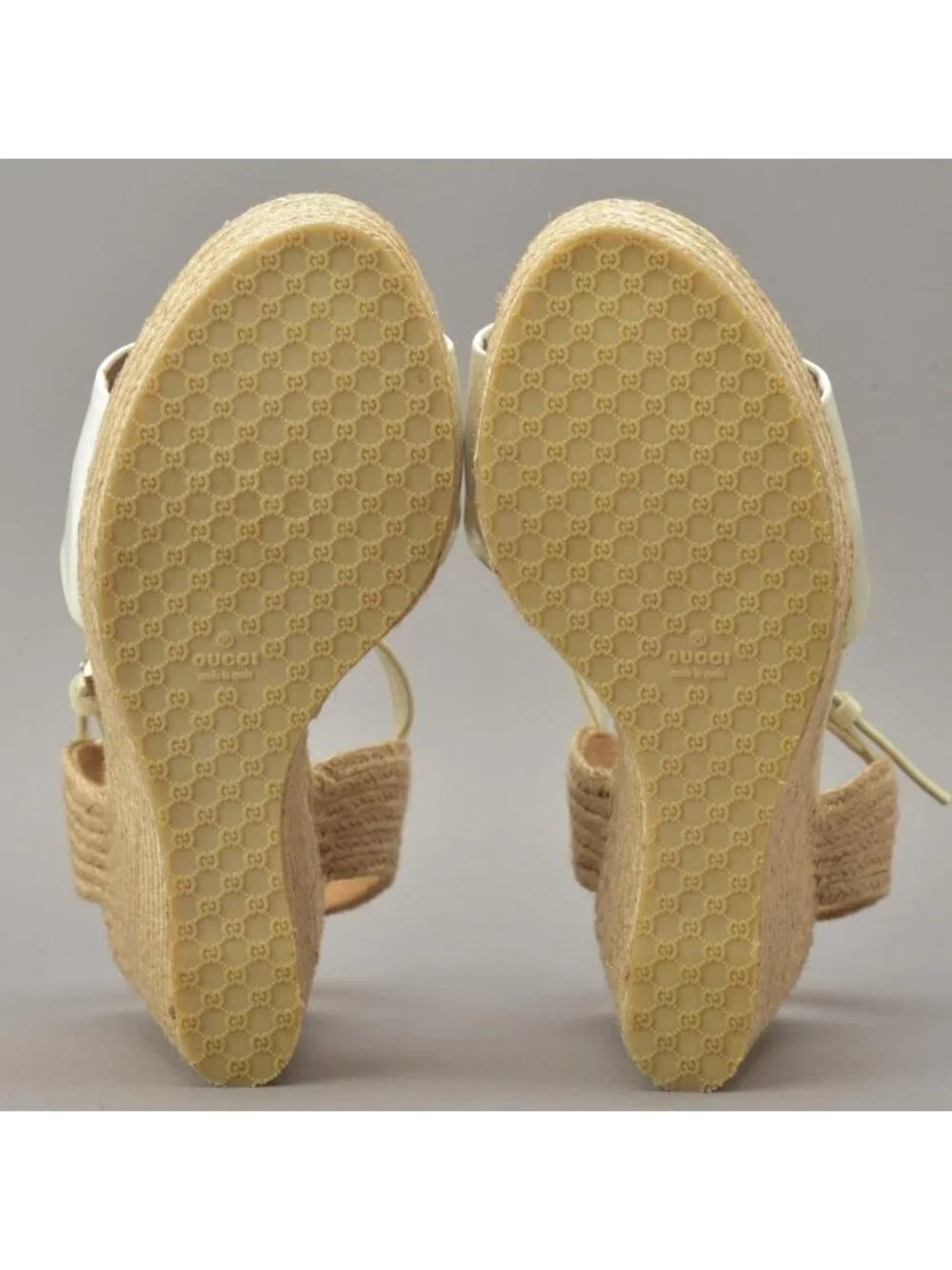 Gucci Horsebit Wedge Sole Sandals Enamel White 34